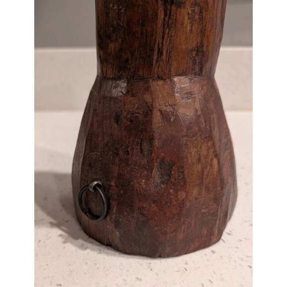 Hand-Carved Wooden Candle Holder with Metal Accent Rustic - Picture 6 of 16